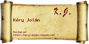 Kéry Jolán névjegykártya